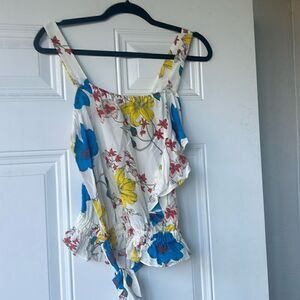 White Floral Ramy Brook Cropped Top - Size XS - Tie @ Waist Can Adjust Crop